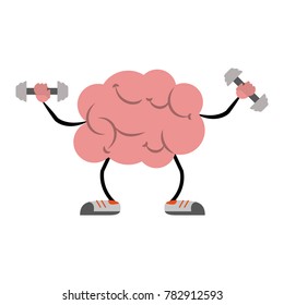 Brain with dumbbells cartoon