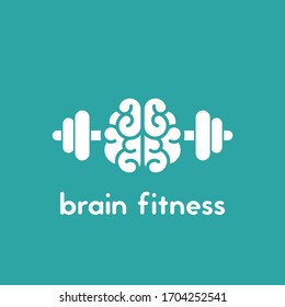 cerebro con icono de campanas. Intelecto, fisicología, conocimiento simple pictograma aislado en azul. ilustración vectorial plana. Logo de la creativa trenzada cerebral. Concepto de fitness del cerebro
