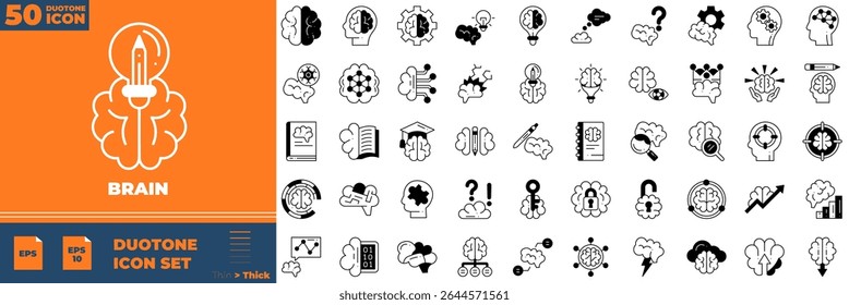 Brain Duotone Editable Icons set. Vector illustration in modern thin duotone style of brain icons: memory, mind, imagination, etc