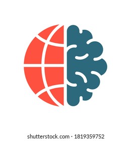 Brain with Earth colored icon. World Brain Day, World Stroke Day symbol