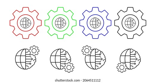 Brain earth globe vector icon in gear set illustration for ui and ux, website or mobile application