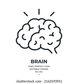 Brain editable stroke outline icon isolated on white background flat vector illustration. Pixel perfect. 64 x 64.