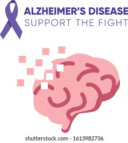 Brain effected by Alzhemer's disease. Parkinson, awareness campaign. Vector illustration