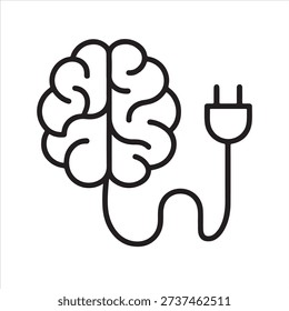 Brain with Electric Plug Icon – Cognitive Power, Artificial Intelligence, and Mental Energy Concept