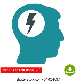 Brain Electric Shock EPS vector icon. Illustration style is flat iconic bicolor soft blue symbol on white background.