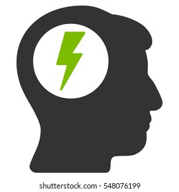 Brain Electric Shock vector icon. Style is flat graphic bicolor symbol, eco green and gray colors, white background.