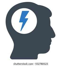 Brain Electric Shock vector icon. Style is flat graphic bicolor symbol, smooth blue colors, white background.