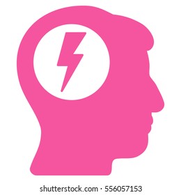 Brain Electric Shock vector icon. Style is flat graphic symbol, pink color, white background.
