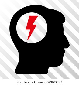 Brain Electric Shock vector pictogram. Illustration style is flat iconic bicolor intensive red and black symbol on a hatch transparent background.