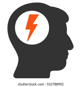 Brain Electric Shock vector pictogram. Style is flat graphic bicolor symbol, orange and gray colors, white background.