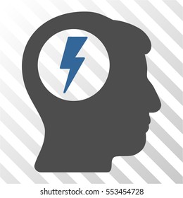 Brain Electric Shock vector pictograph. Illustration style is flat iconic bicolor cobalt and gray symbol on a hatch transparent background.