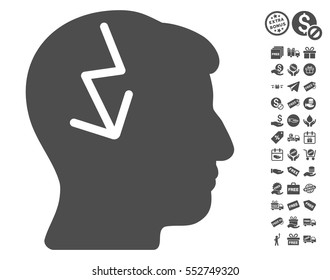 Brain Electric Strike icon with free bonus symbols. Vector illustration style is flat iconic symbols, gray color, white background.
