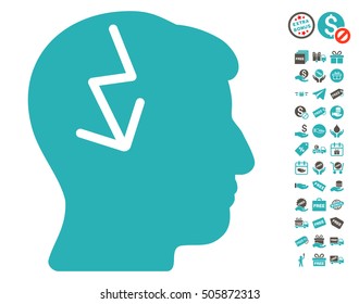 Brain Electric Strike pictograph with free bonus icon set. Vector illustration style is flat iconic symbols, grey and cyan colors, white background.