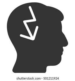 Brain Electric Strike vector pictogram. Style is flat graphic symbol, gray color, white background.