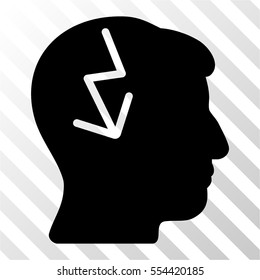Brain Electric Strike vector pictograph. Illustration style is flat iconic black symbol on a hatch transparent background.
