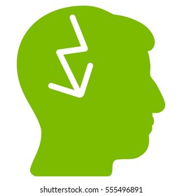 Brain Electric Strike vector pictograph. Style is flat graphic symbol, eco green color, white background.