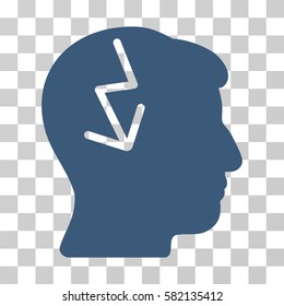 Brain Electric Strike vector pictograph. Illustration style is a flat iconic blue symbol on a transparent background.