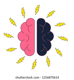 Brain with electric thunderbolt flash. Brainstorm vector