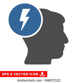 Brain Electricity EPS vector icon. Illustration style is flat iconic bicolor cobalt and gray symbol on white background.