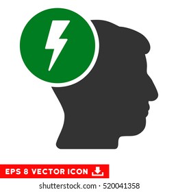 Brain Electricity EPS vector pictograph. Illustration style is flat iconic bicolor green and gray symbol on white background.