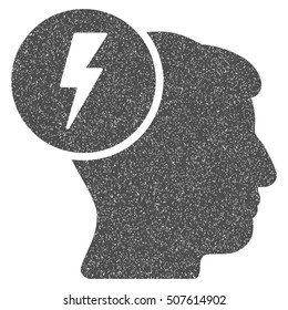 Brain Electricity grainy textured icon for overlay watermark stamps. Flat symbol with dirty texture. Dotted vector gray ink rubber seal stamp with grunge design on a white background.