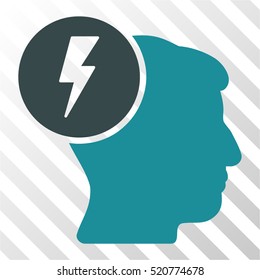 Brain Electricity vector icon. Illustration style is flat iconic bicolor soft blue symbol on a hatched transparent background.
