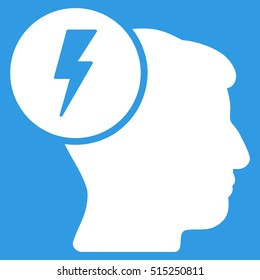 Brain Electricity vector icon. Style is flat graphic symbol, white color, blue background.