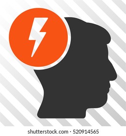 Brain Electricity vector pictogram. Illustration style is flat iconic bicolor orange and gray symbol on a hatch transparent background.