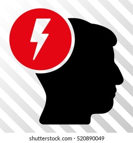Brain Electricity vector pictograph. Illustration style is flat iconic bicolor intensive red and black symbol on a hatched transparent background.