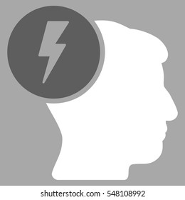 Brain Electricity vector pictograph. Style is flat graphic bicolor symbol, dark gray and white colors, silver background.