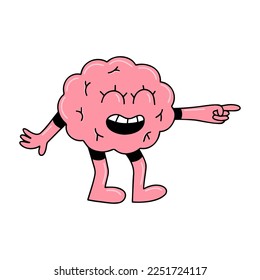Brain emotion vector cartoon character cute face laughing point finger mocking have fun joking funky fooling isolated on white background
