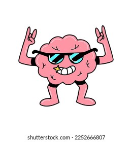 Caricatura del vector de la emoción del cerebro lindo cara gafas de sol creador de fiesta divertido sonrisa toothy rock gesto aislado en el fondo blanco