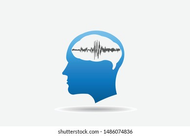 Brain with encephalogram trace. electrical activity, eeg. Logo Vector Design