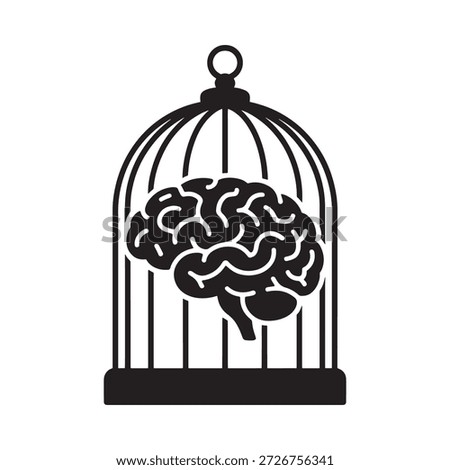 A brain enclosed within a birdcage symbolizing confinement and restricted thought