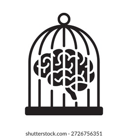 Un cerebro encerrado dentro de una jaula que simboliza las limitaciones y limitaciones mentales