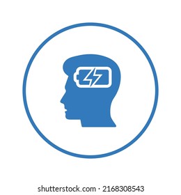 Brain, energy, power, battery icon. Blue color design.