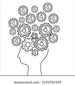 Iconos de ingeniería cerebral ilustración vectorial lineal en negro sobre fondo blanco
