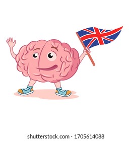 Brain with the English flag. study English language. Character for the logo of English language courses.