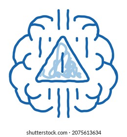 brain exclamation mark sketch icon vector. Hand drawn blue doodle line art brain exclamation mark sign. isolated symbol illustration