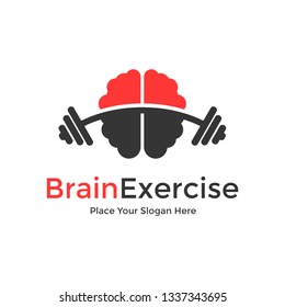 Brain exercise vector logo template. This logo with barbell symbol.