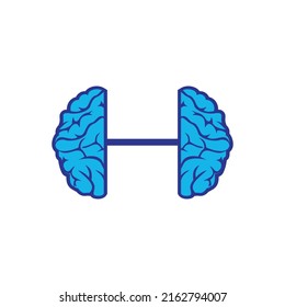 Brain exercise vector logo template. Brain barbell vector logo design template.