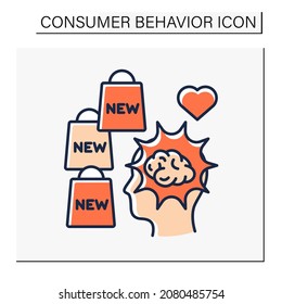 Icono de color de explosión cerebral. Nuevos artículos en tiendas. Atraer nuevos clientes a través de nuevas producciones. Lluvia de ideas. Concepto de comportamiento del cliente. Ilustración vectorial aislada