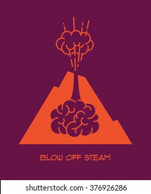 Brain as explosion volcano. Blow off steam and keep calm. Creative illustration.