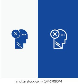 Brain, Failure, Head, Human, Mark, Mind, Thinking Line and Glyph Solid icon Blue banner Line and Glyph Solid icon Blue banner