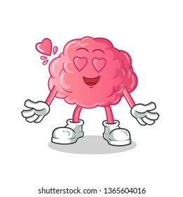 brain fall in love mascot vector cartoon illustration