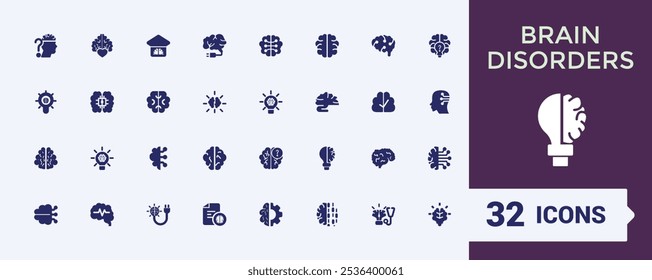 Brain filled icon collection. Containing thinking, mental health, mental, mind, human and more. Minimal filled icons. Editable vector illustration.