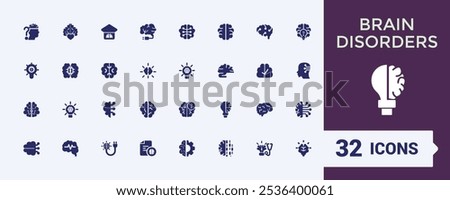 Brain filled icon collection. Containing thinking, mental health, mental, mind, human and more. Minimal filled icons. Editable vector illustration.