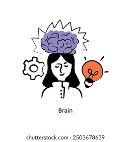 Brain filled outline Style Design Vector Stock illustration. 