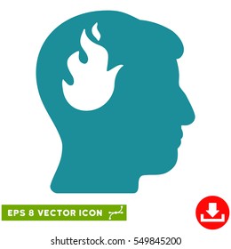 Brain Fire EPS vector icon. Illustration style is flat iconic soft blue symbol on white background.