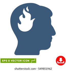 Brain Fire EPS vector icon. Illustration style is flat iconic blue symbol on white background.